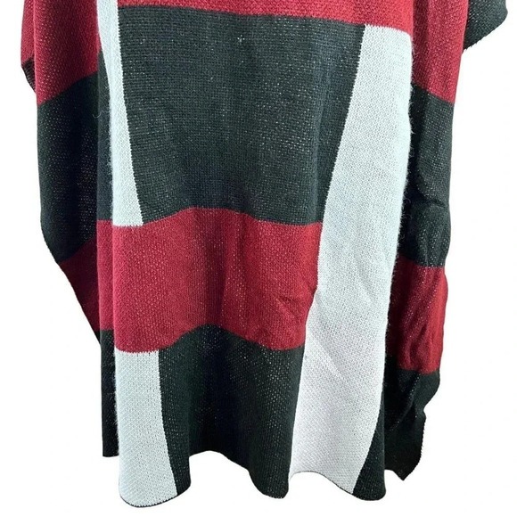 Jones New York Poncho Checker Color Block Red Black White Relaxed Fit Cowl Neck - Picture 8 of 12